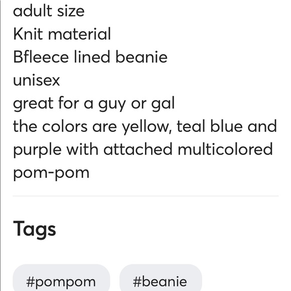 Like new 💜💛💙 adult Unisex Knit fleece lined beanie pom-pom hat - Picture 9 of 9